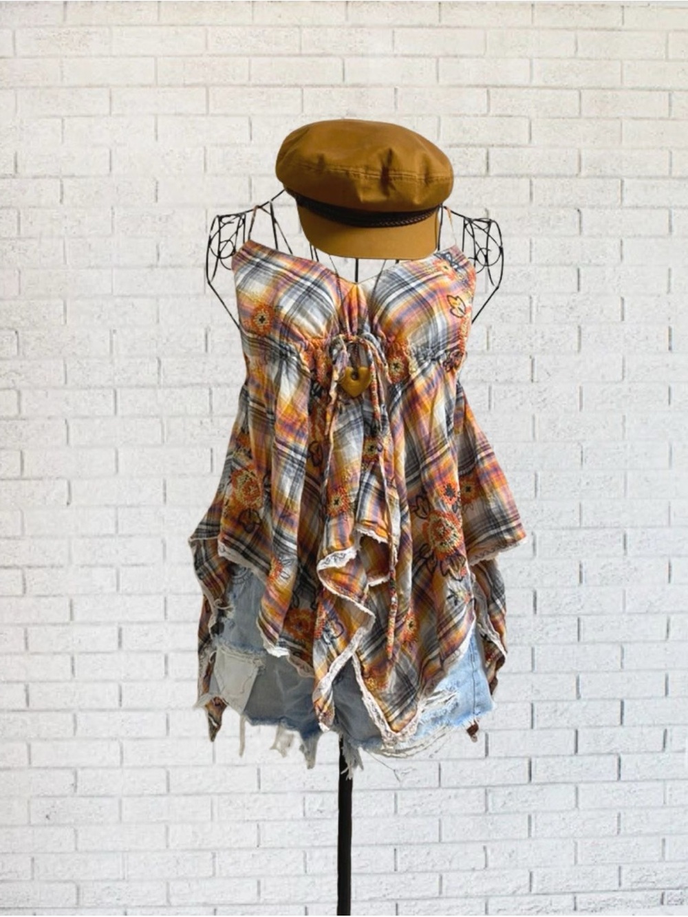 Shirt Handkerchief Ruffle Summer Small Floral Flannel Striped Top Hippie Boho